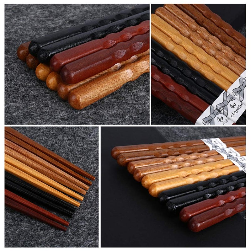 MFJUNS 5-Pairs Reusable Set of Chopsticks  Natural Wood Chopstick and Minimalism Japanese Chopsticks Non-slip Design 8.8 Inch/22.5cm Gift Set - Image 4